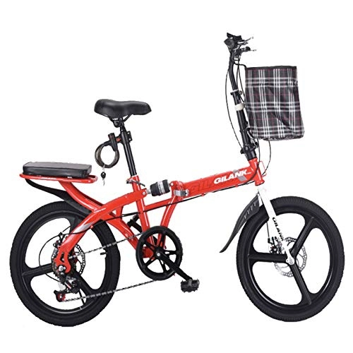 Plegables : 20 Pulgadas Bicicleta Plegable, Mini Bicicleta Ligera, para Adultos Hombres Mujeres Adolescentes, Marco De Acero Al Carbono De Alta Tracción-Rojo 20 Pulgadas
