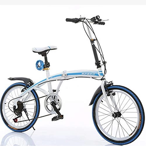 Plegables : 20 Pulgadas Bicicleta Plegable Velocidad Variable Adulto Bicicleta Acero Al Carbono Freno Doble V Bicicleta Plegable para Hombres Y Mujeres Bicicleta Commuter Niños Bicicleta-Azul 20inch