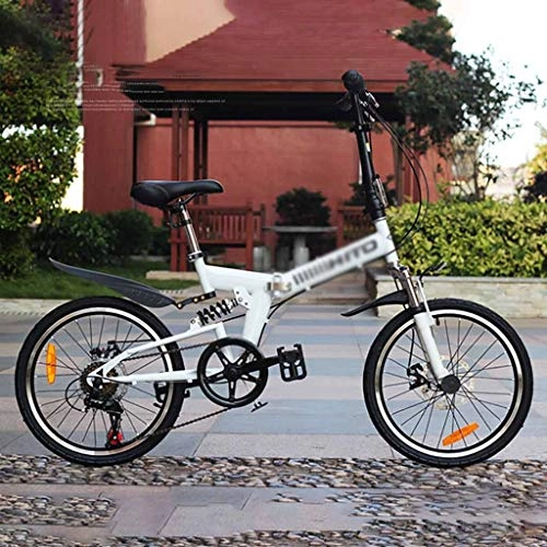 Plegables : 20 pulgadas de doble disco de freno de la bici plegable, resistente a los golpes de velocidad variable bicicleta de carretera, bicicleta de montaña altura adecuada for 55.1-70.9inch ( Color : Blanco )
