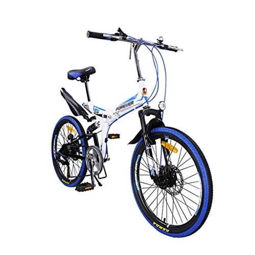 Plegables : 22in bicicleta de montaña plegable for adultos, unisex al aire libre plegable de la bicicleta de 7 velocidades, suspensión completa Bicicletas Marco doble del freno de disco, delantero + trasero Mudga