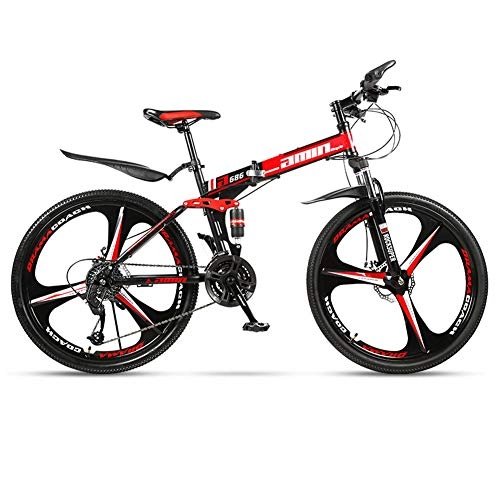 Plegables : 26 Pulgadas Bicicleta De Montaña Plegable, MTB con Amortiguación De Cambios De Velocidad, Bicicleta De Ciudad De Acero con Alto Contenido De Carbono, Freno De Disco Doble, Rojo, 26inch 30speed