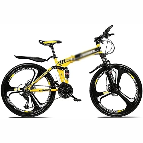 Plegables : 26 pulgadas Bicicleta de montaña plegable para hombres y mujeres 21 / 24 / 27 / 30 Velocidad Marco de acero antideslizante de suspensión completa de carbono ligero MTB para bicicleta, Amarillo, 27 speed