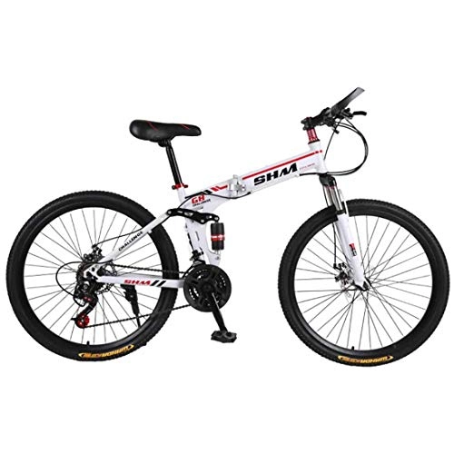 Plegables : 26 Pulgadas Bicicleta Plegable De Acero Al Carbono De 21 Velocidades para Adultos para Hombres, Mujer Sistema De Frenos De Disco Dual, White