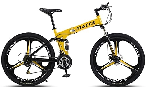 Plegables : 26 Pulgadas Bicicleta Plegable, Doble Suspension Bicicleta Montaña Marco De Acero De Alto Carbono Bicicletas Urbanas, Para Montañas Y Calles Adultos Yellow, 26 inches