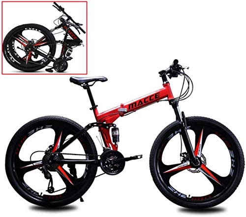 Plegables : 26 Pulgadas Bikes Bicicleta Montaña, Velocidad 21 Plegable de Aluminio Doble Freno Disco, para Hombres, Montar al Aire Libre, Unisex Adulto / Red