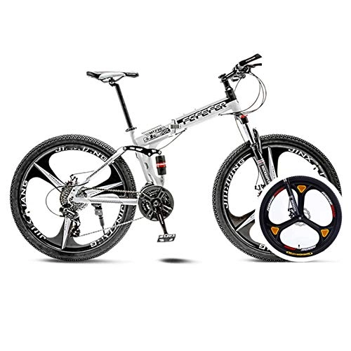 Plegables : 26inch Frenos De Doble Disco Bicicleta De Montaña, Bicicleta Plegable Para Jóvenes Y Adultos, Suspensión MTB Bicicleta, Resistente Y Ligero Marco De Acero De Alto Carbono-27velocidades-En blanco y negro