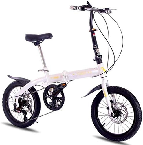Plegables : 6 velocidades adulto plegable bicicleta unisex bicicleta ciudad bicicleta plegable bicicleta ligera aleación de aluminio cómodo sillín, manillar ajustable y freno de disco de asiento-Blanco