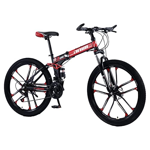 Plegables : Adultos Plegables Bicicleta de montaña Suspensión Completa Acero de Alto Contenido de Carbono MTB Bicicleta, Freno de Disco Doble mecánico, 21 / 24 / 27 / 30 Velocidad Black red-27
