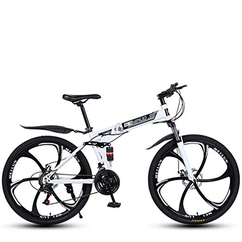 Plegables : AISHFP De Peso Ligero Plegable de Velocidad Variable 26 para Bicicleta de montaña, Bicicletas Pulgadas Marco de Acero de Carbono de Alta Doble Freno de Disco de Bicicletas, Blanco, 24speed