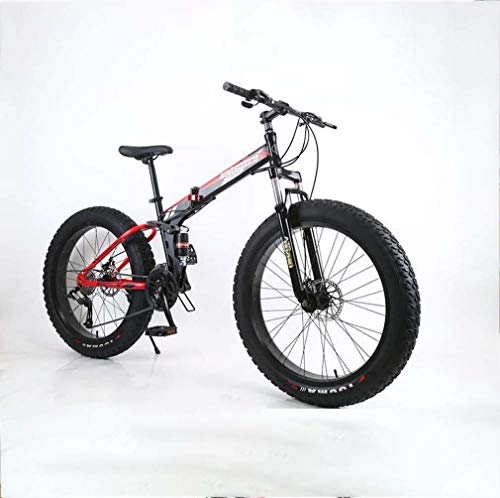 Plegables : AISHFP Plegable Fat Tire Bicicletas de montaña para Hombre, 17 Pulgadas Freno de Disco de Acero de Alto Carbono Bicicletas Marco, 7 Velocidad, Motos de Nieve de Bicicletas de 24 Pulgadas Ruedas, D