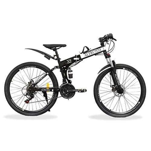 Plegables : ALTRUISM X9-Bicicleta de montaña 26 Pulgadas para Hombres Freno de Disco Dual Absorción de Golpes Ruedas con radios MTB Bicicleta 21 velocidades Bicicleta de montaña Plegable Ver actualizado. (Black)