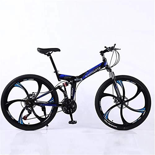 Plegables : ALUNVA 21 Velocidad Adult Folding Mountain Bike, Marco De Acero De Alto Carbono Bicicleta De Carretera, Freno De Disco Doble Bicicleta, Bicicleta-Negro Y Azul 162x91cm(64x36inch)
