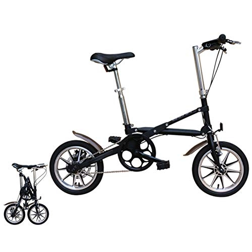 Plegables : ALUNVA Adult Folding City Bike, 14 Pulgadas Bicicleta Portátil, Acero Al Carbono Mini Bicicleta Plegable Ligera, V Freno-Negro 121x58x94cm(48x23x37inch)