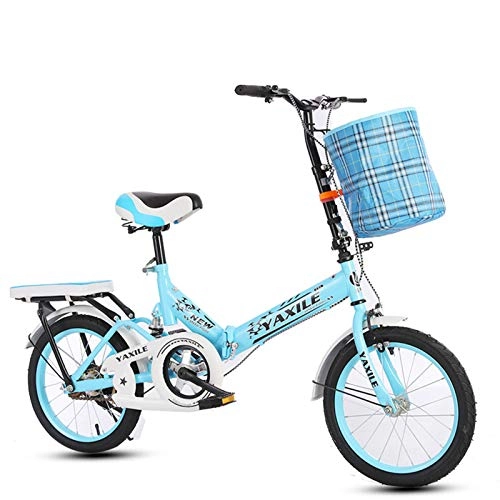 Plegables : ALUNVA Bicicleta Plegable para Adultos, Engranajes De Velocidad City Bike, Ligero Bicicleta De Carretera, Marco De Hierro Bicicleta Portátil, Bicicleta Compacta Plegable-Azul 16 Pulgadas