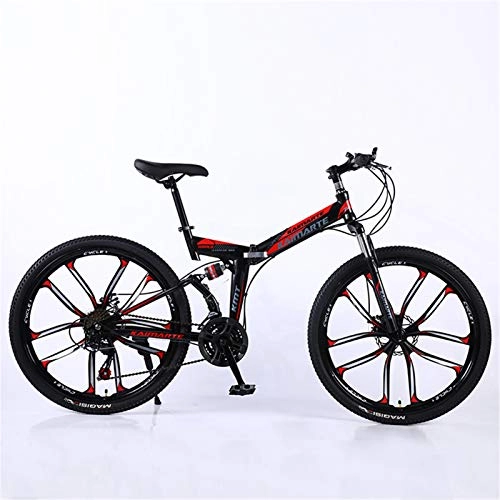 Plegables : ALUNVA Floding Mountain Bike, 26 Pulgadas Adultos En Bicicleta, Marco De Acero De Alto Carbono Bicicleta De Velocidad Variable, 21 Engranajes-Negro Y Rojo 175x97cm(69x38inch)