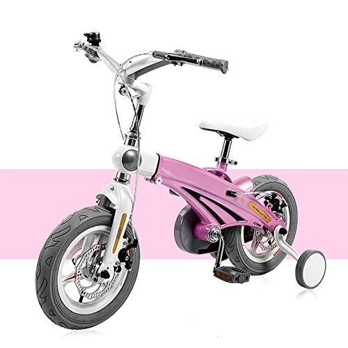 Plegables : AMEA Bicicleta plegable de una sola velocidad de 12 / 14 / 16 pulgadas, absorción de golpes, bicicleta ligera para niños de 2 a 9 años de edad, bicicleta telescópica de freno de disco, rosa, 16 pulgadas