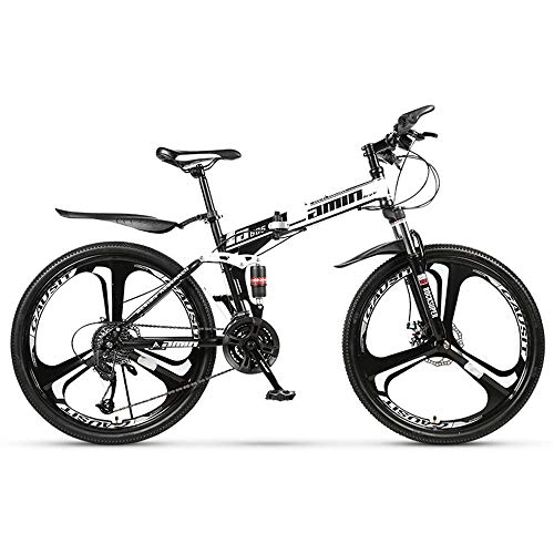 Plegables : AminBike Bicicleta de montaña Plegable 21 velocidades Shifter Plegable Racing MTB Bicicleta Frenos de Doble Disco Plegable Touring Ciclismo 26 Pulgadas Neumático Total (Color: Negro Blanco)