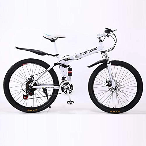 Plegables : ANJING 24 / 26 Pulgadas Bicicleta de montaña Plegable, Bicicleta Ligera de 21 Velocidades para Adultos, Blanco, 24inch