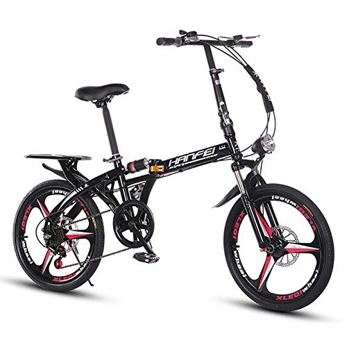 Plegables : ANJING 6 Velocidades Bicicleta Bike Plegable con Doble Freno de Disco y Doble Suspensión y Cremallera Trasera, Negro, 20inch
