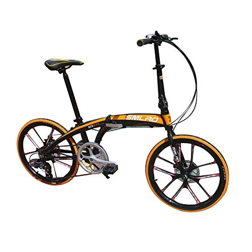 Plegables : ANJING Bicicleta Plegable de 20 Pulgadas para Adultos, Engranajes Shimano de 6 Velocidades, Cuadro de Aleacin de Aluminio Ligero, Bici Compacta Plegable con Neumtico Antideslizante, Blackyellow
