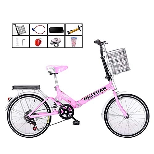 Plegables : AOHMG 20 '' Bicicleta Plegable para Adultos, 7- Velocidades Estructura Ligera de Acero Compacto Plegable de cercanías de la Ciudad de Bicicletas, Unisexe, Pink