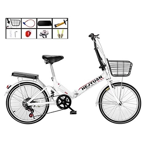 Plegables : AOHMG 20 '' Bicicleta Plegable para adultos de peso ligero, 7- Velocidades estructura ligera de acero plegable Unisexe Ciudad de bicicletas, con antideslizante neumáticos resistentes al desgaste, White