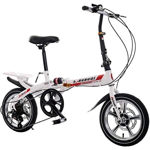 Plegables : AOHMG Bicicleta Plegable, 6-velocidades Peso Ligero Urbana Bici Plegable Unisex, White Red_16in