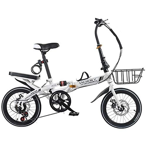 Plegables : AOHMG Bicicleta Plegable Peso Ligero Bici Plegable, 6- velocidades Asiento Ajustable con Freno de Disco Doble, White_20in
