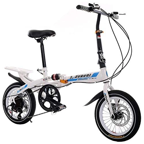 Plegables : AOHMG Bicicleta Plegable Peso Ligero Bici Plegable, 6-velocidades with Sillin Confort, White Blue_14in