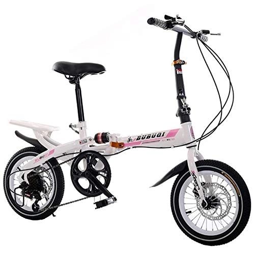 Plegables : AOHMG Bicicleta Plegable Peso Ligero Bici Plegable, 6-velocidades with Sillin Confort, White Pink_16in