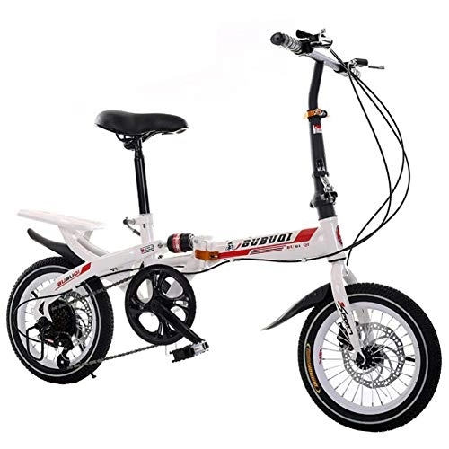 Plegables : AOHMG Bicicleta Plegable Peso Ligero Bici Plegable, 6-velocidades with Sillin Confort, White Red_16in