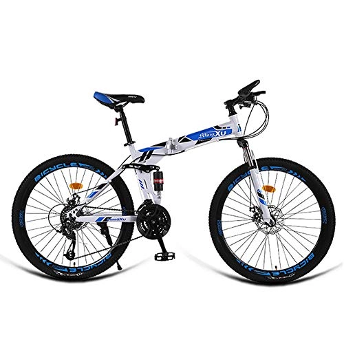Plegables : AQAWAS 24 Pulgadas de la Bici Adulta Plegable, Outroad Montaña Delantera de la Bici y Trasero, 24 Velocidad Plegable Compacto Bicicletas, Ideal para Montar a Caballo Urbana y los desplazamientos, Blue