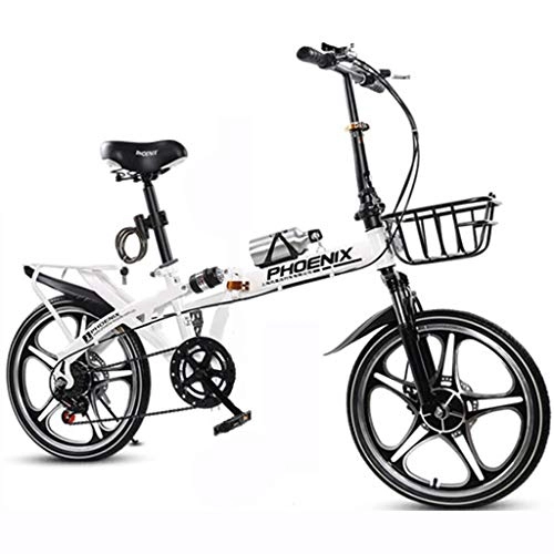 Plegables : ASYKFJ Bicicleta Plegable Bicicleta Plegable portátil de una Sola Velocidad Estudiante Adulto Deporte al Aire Libre Bicicleta con Cesta, Botella de Agua y Holder, Blanca (Size : Large Size)