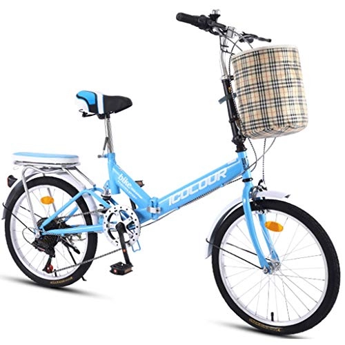 Plegables : ASYKFJ Bicicleta Plegable Ciudad Variable Bicicleta Plegable de la Velocidad Hombre Mujer Estudiante de educación Superior del Viajero al Aire Libre Deporte de la Bici con Cesta (Color : Blue)