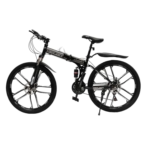 Plegables : Atnhyruhd Bicicleta de montaña plegable de 26 pulgadas, 21 engranajes, plegable, con doble amortiguación, frenos de disco, capacidad de carga de 130 kg, color negro