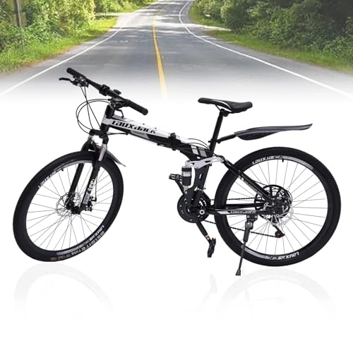 Plegables : Atnhyruhd Bicicleta de montaña plegable de 26 pulgadas 21 velocidades MTB bicicletas para niñas jóvenes adultos bicicleta de montaña frenos de disco delanteros y traseros (negro y blanco)