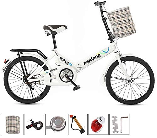 Plegables : AUKLM Comfort Bikes Bicicleta Plegable para Estudiantes sin Velocidad de 20 Pulgadas para Ejercicios aerbicos, para Estudiantes Masculinos y Femeninos, para nios, Color Blanco