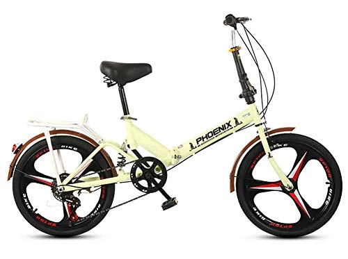 Plegables : AUKLM Comfort Bikes Ejercicio aerbico Bicicleta Plegable de Velocidad Variable de 20 Pulgadas Bicicleta para nios, Adultos, Hombres y Mujeres, Color Beige