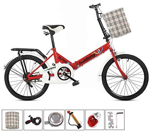 Plegables : AUKLM Comfort Bikes Ejercicio aerbico sin Velocidad 20 Pulgadas Bicicleta Plegable para Estudiantes Hombres y Mujeres Estudiantes Nios Bicicleta Plegable, Rojo