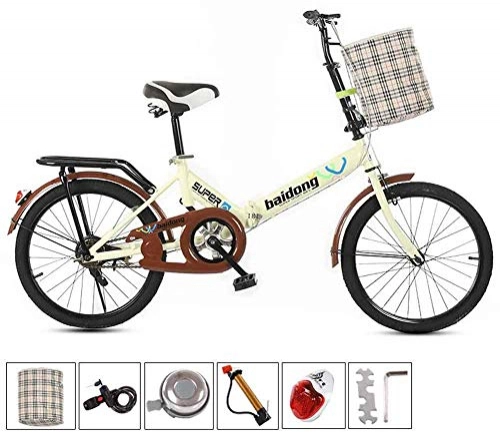 Plegables : AUKLM Comfort Bikes Ejercicio aerbico sin Velocidad Bicicleta Plegable para Estudiantes de 20 Pulgadas Bicicleta Plegable para Estudiantes Masculinos y Femeninos, Color Beige