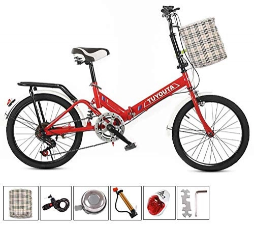 Plegables : AUKLM Comfort Bikes Ejercicio aerbico Velocidad Variable 20 Pulgadas Bicicleta Plegable para Estudiantes Hombres y Mujeres Estudiantes Bicicleta Plegable para nios, Rojo