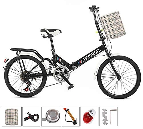 Plegables : AUKLM Comfort Bikes Ejercicio aerbico Velocidad Variable 20 Pulgadas Bicicleta Plegable para Estudiantes Hombres y Mujeres Estudiantes Nios Bicicleta Plegable, Negro