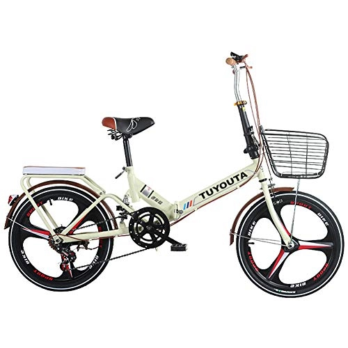Plegables : AUZZO HOME Bicicleta Plegable de Velocidad de 20 Pulgadas Bike Ligera de Acero Alto Carbono con absorción de Impactos Freno Doble Trasero Delantero para Adulto y Adolescente, Beige, Knife Wheel