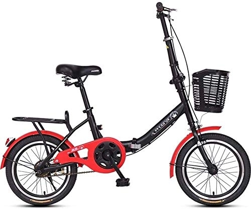 Plegables : AYHa 16" Bicicletas plegables, Adultos Hombres Mujeres Luz bicicleta plegable de peso, chasis de acero al carbono de alta velocidad simple reforzado de cercanías bicicletas, rojo