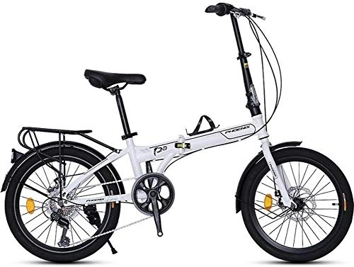 Plegables : AYHa 20" bicicleta plegable, Adultos Hombres Mujeres 7 ligereza y velocidad Bicicletas portátiles, de alto carbón del marco de acero, plegable bicicleta con bastidor trasero Carry, Blanco