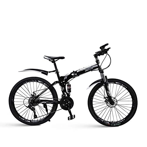Plegables : AYHa Bicicleta de montaña para adultos, freno de disco doble 24 / 26 pulgadas Bicicleta de carretera plegable Acero de alto carbono 21 / 24 / 27 / 30 Velocidad Doble absorción de impactos, plata negro, C 26" 2