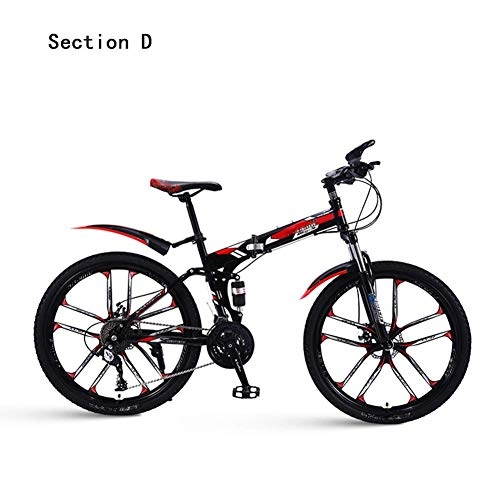Plegables : AYHa Bicicleta de montaña para adultos, freno de disco doble 24 / 26 pulgadas Bicicleta de carretera plegable Acero de alto carbono 21 / 24 / 27 / 30 Velocidad Doble absorción de impactos, rojo negro, B 26" 30