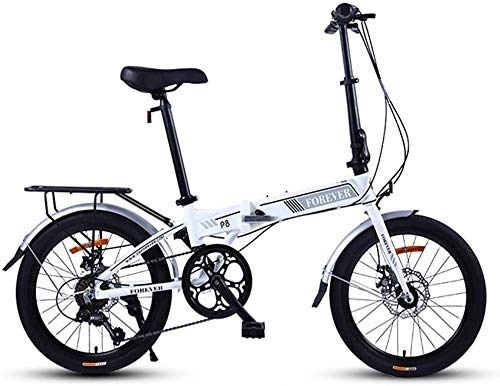 Plegables : AYHa Bicicleta plegable, adultos mujeres ligeras de peso plegable bicicletas, 20 pulgadas 7 Velocidad mini motos, marco reforzado del viajero de la bici, marco de aluminio, Blanco