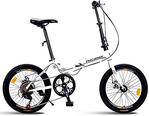 Plegables : AYHa Bicicletas plegables adultos, 20" 7 Velocidad del freno de disco Mini plegable bicicleta, acero de alto carbono de peso ligero bastidor reforzado portátil del viajero de la bici, Blanco