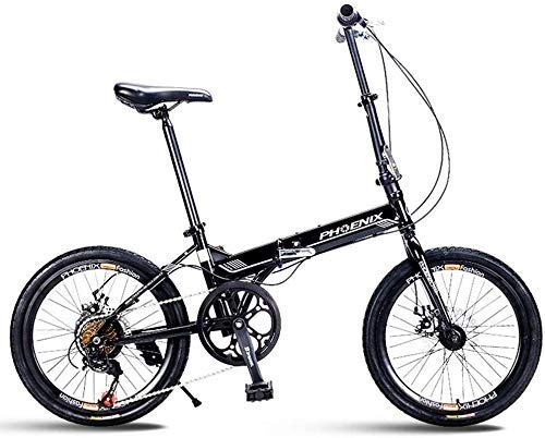 Plegables : AYHa Bicicletas plegables adultos, 20" 7 Velocidad del freno de disco Mini plegable bicicleta, acero de alto carbono de peso ligero bastidor reforzado portátil del viajero de la bici, Negro